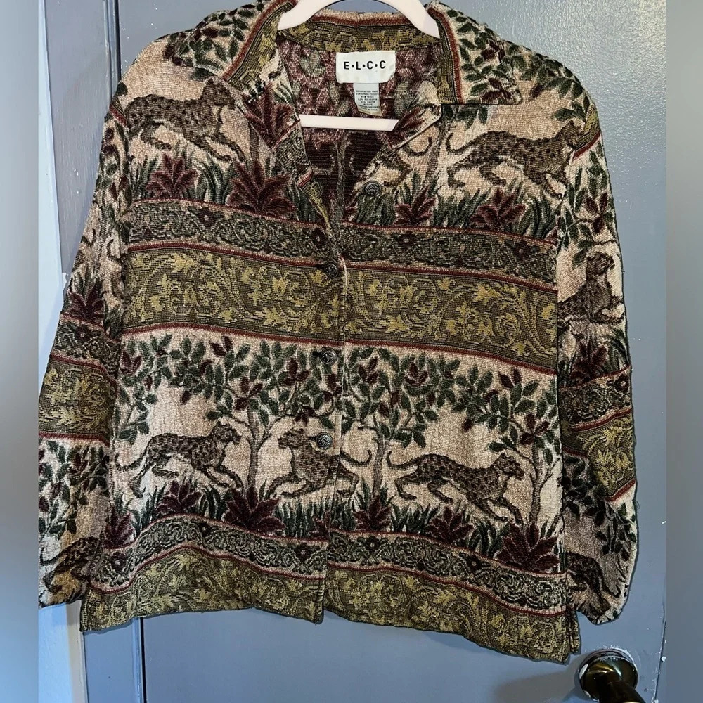 E.L.C.C. Petite medium button down floral cheetah print jacket.